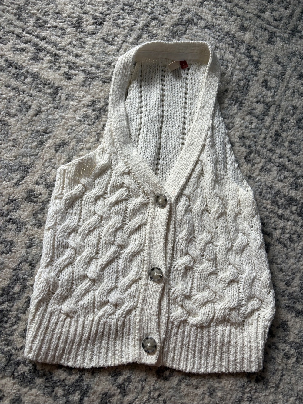 Anthropologie Cream Cable-Knit Button-Front Sweater Vest